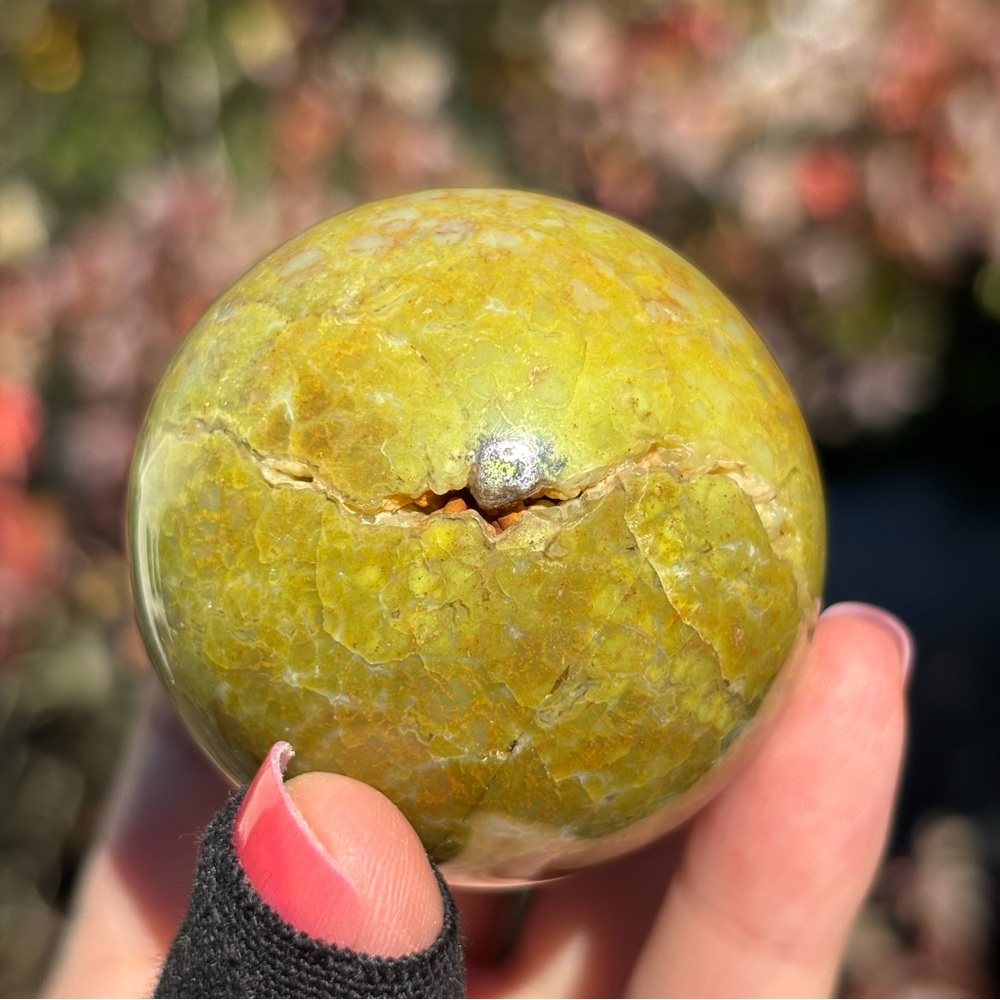 Polished Green Opal Sphere – Vibrant Mosaic Patterns with Botryoidal Formations